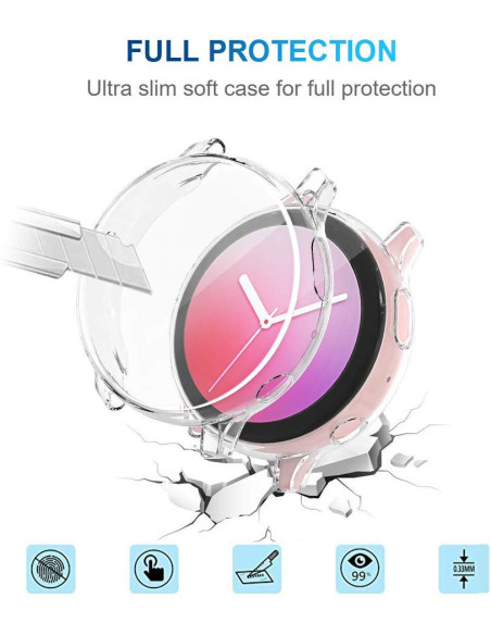 Detaljvy av heltäckande TPU-skal för Samsung Watch Active 2 40mm, visat ovanifrån