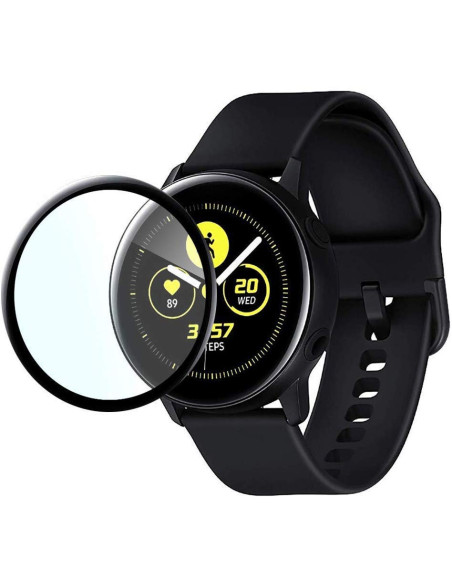 Närbild av Samsung Galaxy Watch Active 2 med skärmskydd i transparent härdat glas
