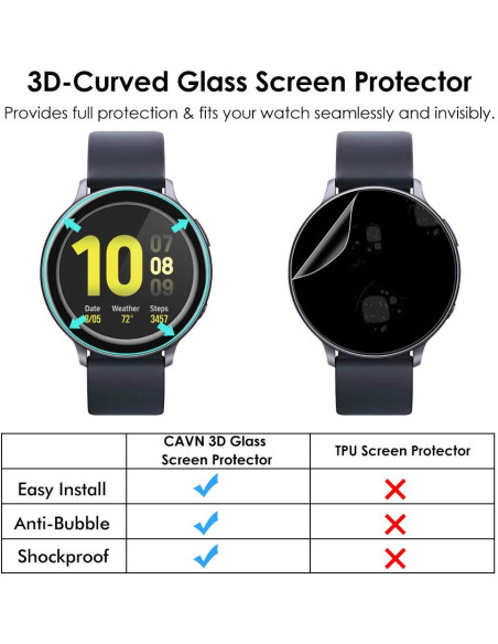 Samsung Galaxy Watch Active 2 med 3D skärmskydd som visar skärmen i användning