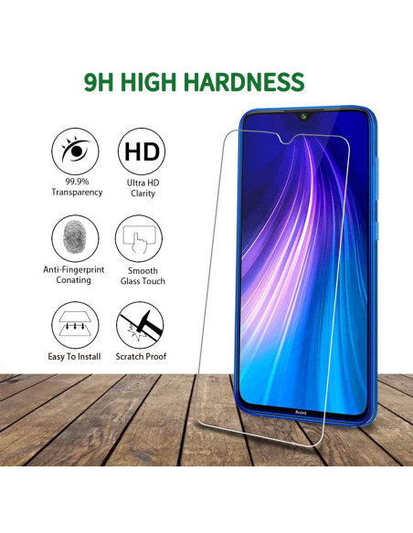 Härdat glas för Xiaomi Redmi Note 8, visat framifrån med tydlig skärmklarhet
