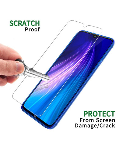 Närbild av härdat glas för Xiaomi Redmi Note 8 med nyckel som visar repmotstånd