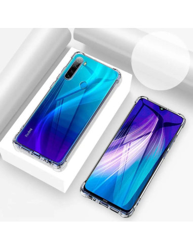 Transparent skal för Xiaomi Redmi Note 8, visat framifrån med telefonen i skalet
