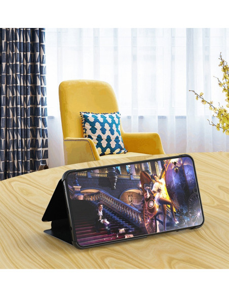 Redmi Note 8 flipfodral i ställläge med filmvisning på bordet