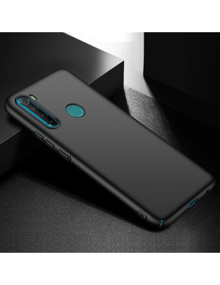Mattsvart skal för Xiaomi Redmi Note 8, visat bakifrån med fokus på kamerautskärning och fingeravtryckssensor