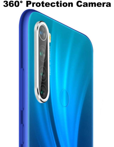 Detaljvy av transparent linsskydd på baksidan av en blå Redmi Note 8
