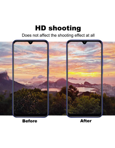 Framifrån vy av Redmi Note 8 med linsskydd installerat, visar kameran och skärmens klarhet