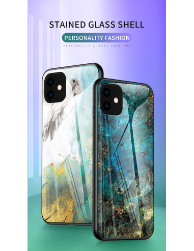 iPhone 11 marmorskal med marmor- och glasdesign i färger av blått och guld