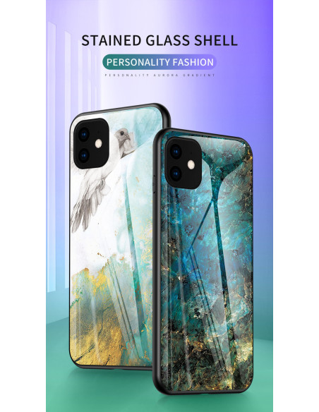iPhone 11 marmorskal med marmor- och glasdesign i färger av blått och guld