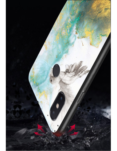 Huawei P20 Lite Marmorskal 9H Härdat Glas Baksida Glassback V2
