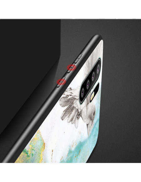 Sidan av Huawei P30 Pro marmorskal med fågelmotiv och marmorutseende