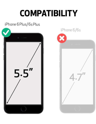 Detaljvy av iPhone 6S Plus skal med ringhållare, visar kompatibilitet med 5.5" skärm