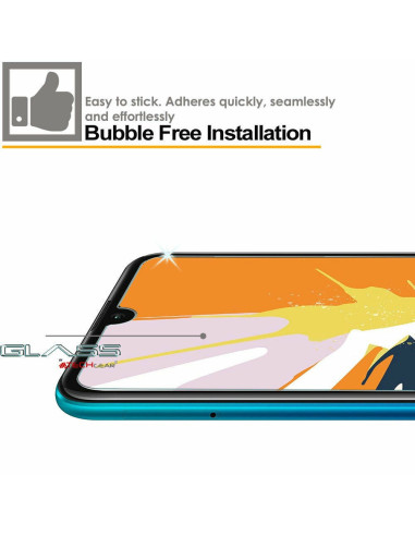 Detaljvy av Huawei Y6s med härdat glas som visar installation utan bubblor