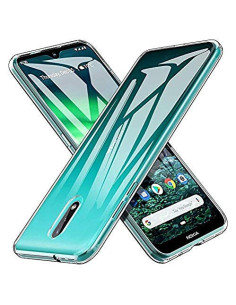 Genomskinligt TPU-skal för Nokia 2.3, sett från sidan med telefon inuti