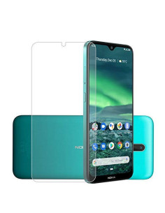 Transparent skärmskydd monterat på en Nokia 2.3 med grön baksida