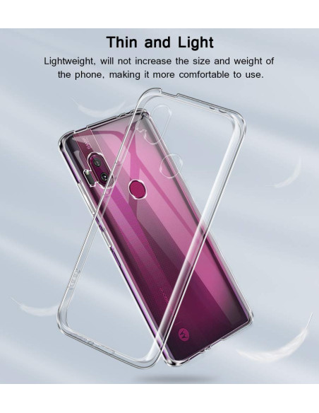 Närbild av transparent TPU-skal som visar Motorola One Hyper från sidan med fokus på knappar och kamerautskärning
