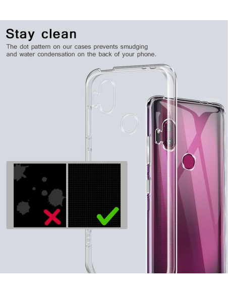 Detaljvy av transparent TPU-skal som visar mönster för smutsavvisning på Motorola One Hyper