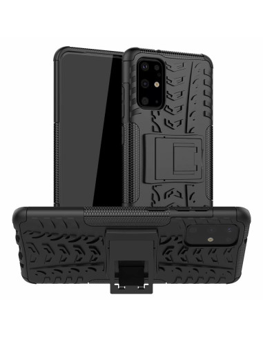 Svart stöttåligt skal för Samsung Galaxy S20 Plus med inbyggt stöd, sett från sidan