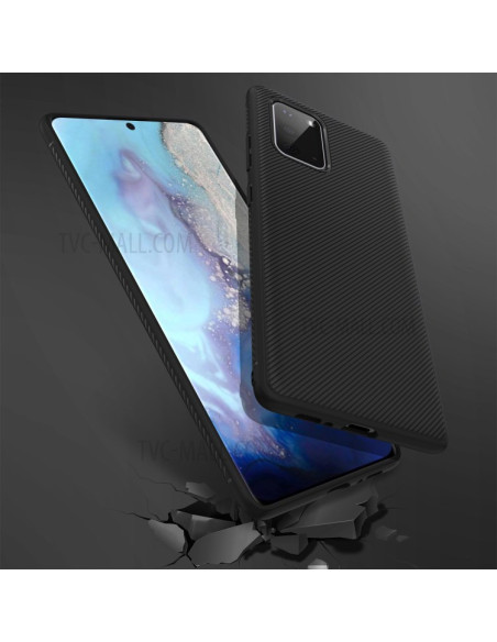Samsung Galaxy S20 skal i fullcarbon, sett snett ovanifrån med telefonen i skalet