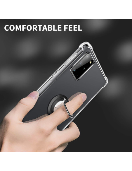 Närbild av Samsung Galaxy S20 Plus skal med ringhållare i användning, greppande med en hand