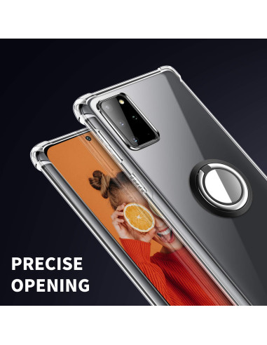 Samsung Galaxy S20 Plus skal med ringhållare, visande precis utskärning för kameran och ringhållaren