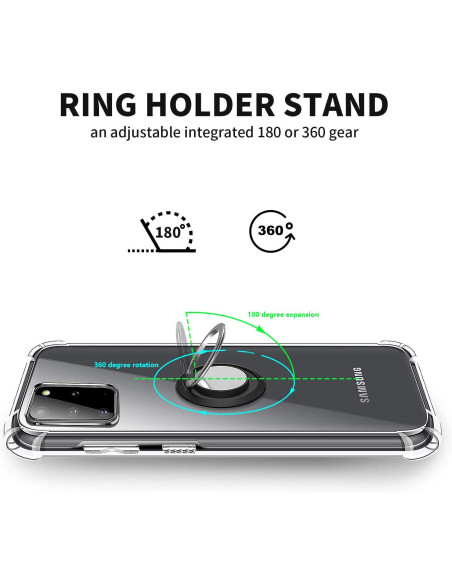 Samsung Galaxy S20 Plus skal med ringhållare, visande ringens justerbara funktion för bättre grepp