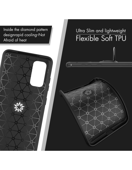 Svart stöttåligt skal för Samsung Galaxy S20 med ringhållare, visande insidan med diamantmönster
