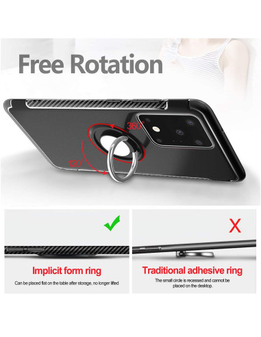 Närbild av ringhållaren på det svarta stöttåliga skalet för Samsung S20 Ultra