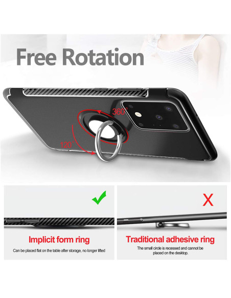 Närbild av ringhållaren på det svarta stöttåliga skalet för Samsung S20 Ultra