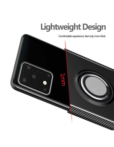Tunn design av svart stöttåligt skal för Samsung S20 Ultra med ringhållare, visat från sidan