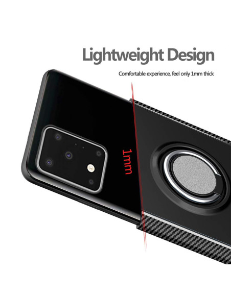Tunn design av svart stöttåligt skal för Samsung S20 Ultra med ringhållare, visat från sidan