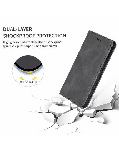 Svart flipfodral i mocka för Samsung Galaxy S20 med fokus på stötabsorberande skydd och detaljer
