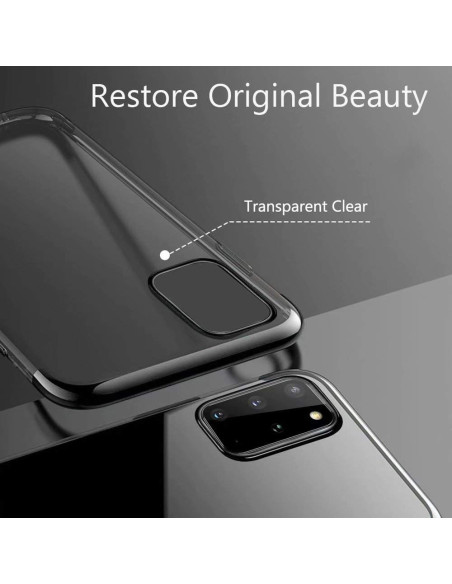Detaljvy av Samsung S20 Plus stötdämpande gummiskal V2 med transparent baksida
