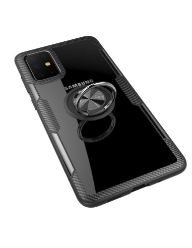Samsung Galaxy A71 skal med ringhållare, sett bakifrån med reflekterande yta