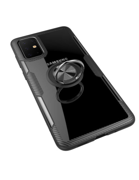 Samsung Galaxy A71 skal med ringhållare, sett bakifrån med reflekterande yta