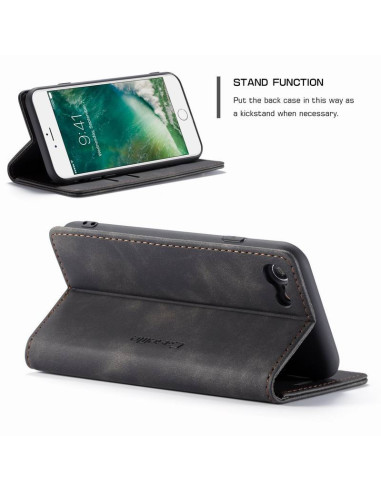 Svart flipfodral för iPhone 7 med ställfunktion och skärmskydd