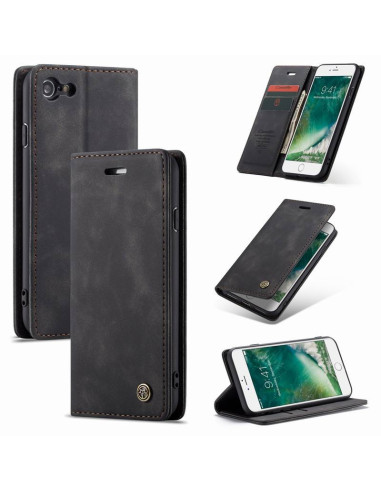 Svart flipfodral för iPhone 7 med ställfunktion och öppen vy mot skärmen