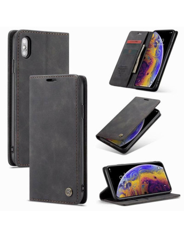 Svart flipfodral för iPhone XS/X med tre kortfack och stilren design