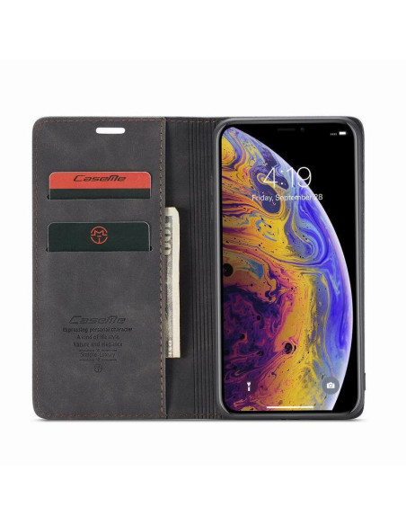 Svart plånboksfodral för iPhone XS/X med tre kortfack och öppen vy