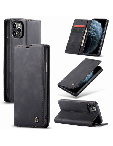 Elegant flipfodral i svart konstläder för iPhone 11 Pro Max med tre kortfack