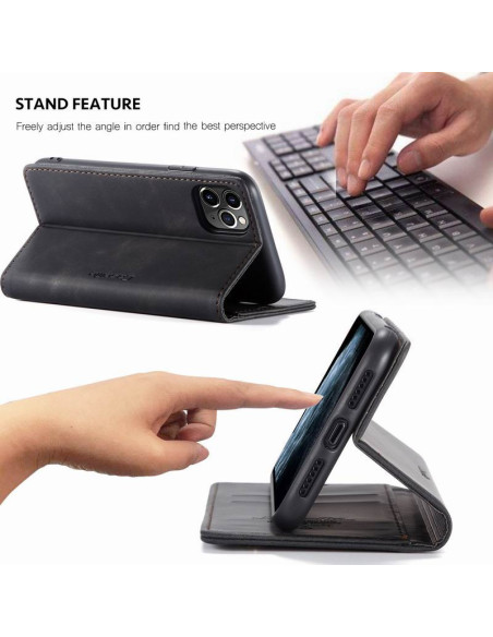 Elegant flipfodral i svart konstläder med stativfunktion för iPhone 11 Pro Max