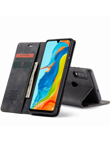 Svart flipfodral för Huawei P30 Lite med öppet lock och kortfack