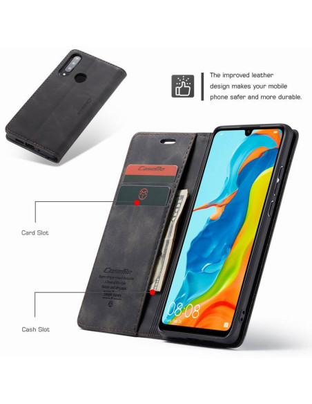 Svart flipfodral för Huawei P30 Lite med öppet lock och synliga kortfack
