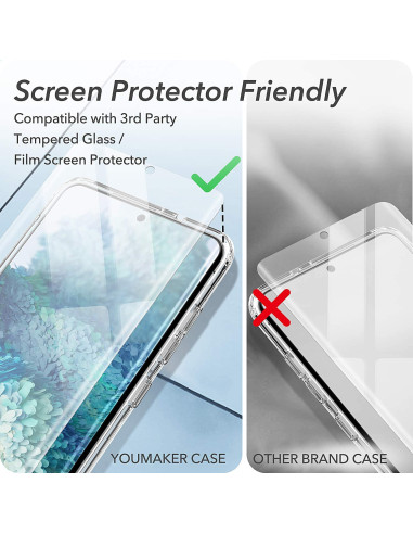 Samsung S20 Plus skal som visar kompatibilitet med skärmskydd, tydlig detalj av kanten