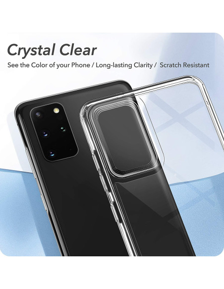 Samsung S20 Plus skal med repfri plexiglas, närbild som visar tydlig klarhet och passform