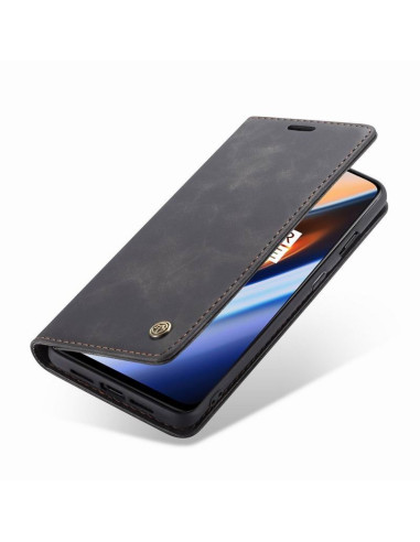 OnePlus 7 flipfodral CaseMe med stängt lock, svart konstläder, visande telefonens skärm