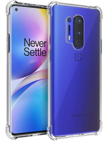 Transparent stöttåligt skal för OnePlus 8 Pro med förstärkta hörn, sett från sidan