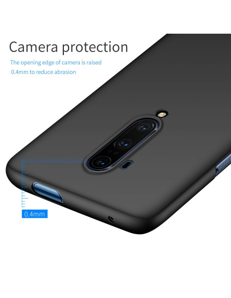 Detaljvy av mattsvart skal för OnePlus 8 med skydd för kameran