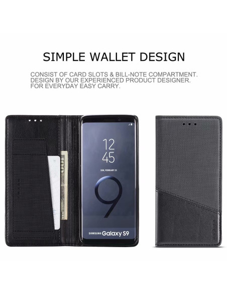 Svart fodral med kortfack och öppet läge, anpassat för Samsung S9 Plus