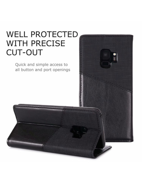Svart fodral för Samsung S9 Plus med exakta utskärningar för knappar och portar, öppet läge