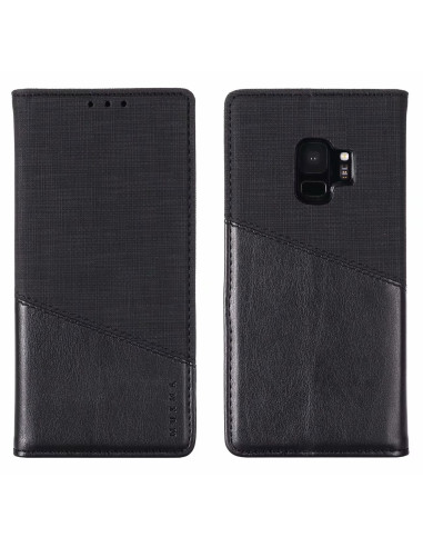 Svart PU-läderfodral för Samsung S9 Plus med textur och RFID-blockering, stängt läge